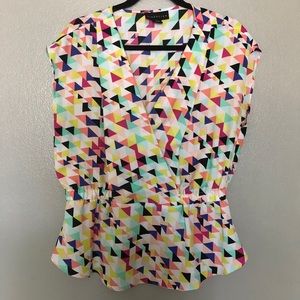 Attention Multicolor Short Sleeve Top Blouse Large Maximalist Casual